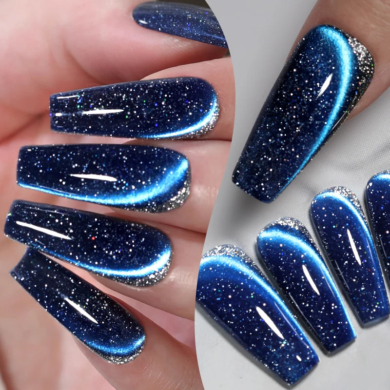 Celestial Blue Glitter Cat Magnetic Gel Polish Ultra-Shine Semi-Permanent Silk Manicure Polish