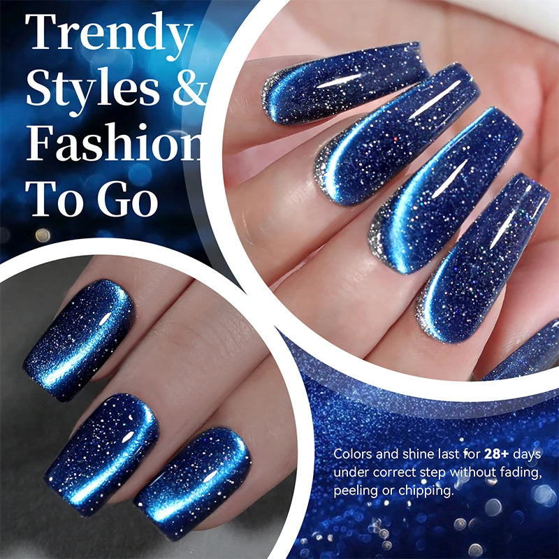 Celestial Blue Glitter Cat Magnetic Gel Polish Ultra-Shine Semi-Permanent Silk Manicure Polish