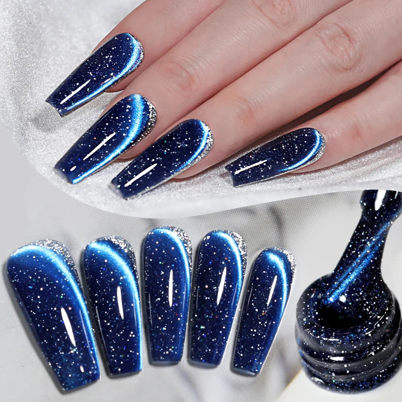 Celestial Blue Glitter Cat Magnetic Gel Polish Ultra-Shine Semi-Permanent Silk Manicure Polish