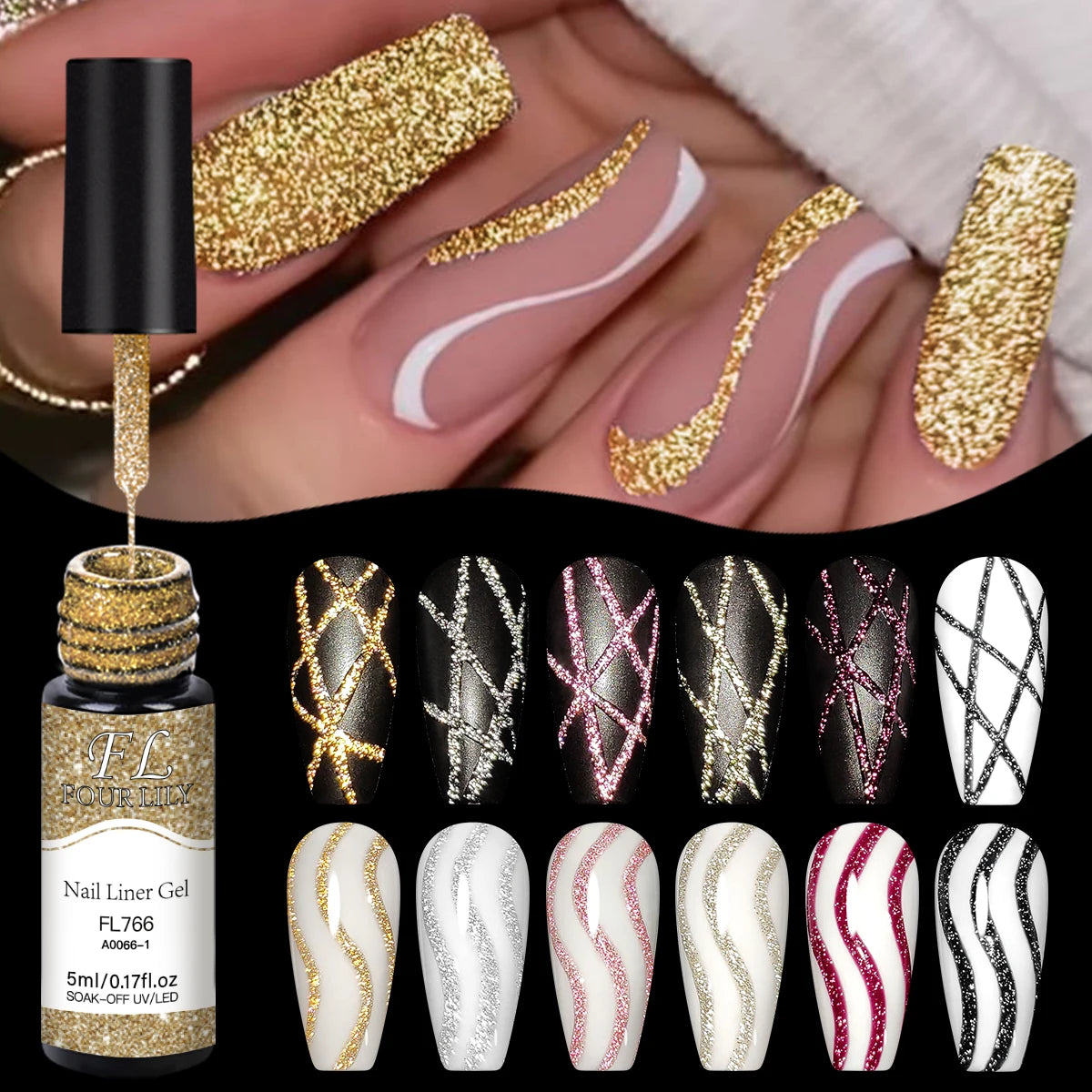Luminous Reflective Glitter Nail Gel Gold & Silver Sparkle Finish Painting Gel