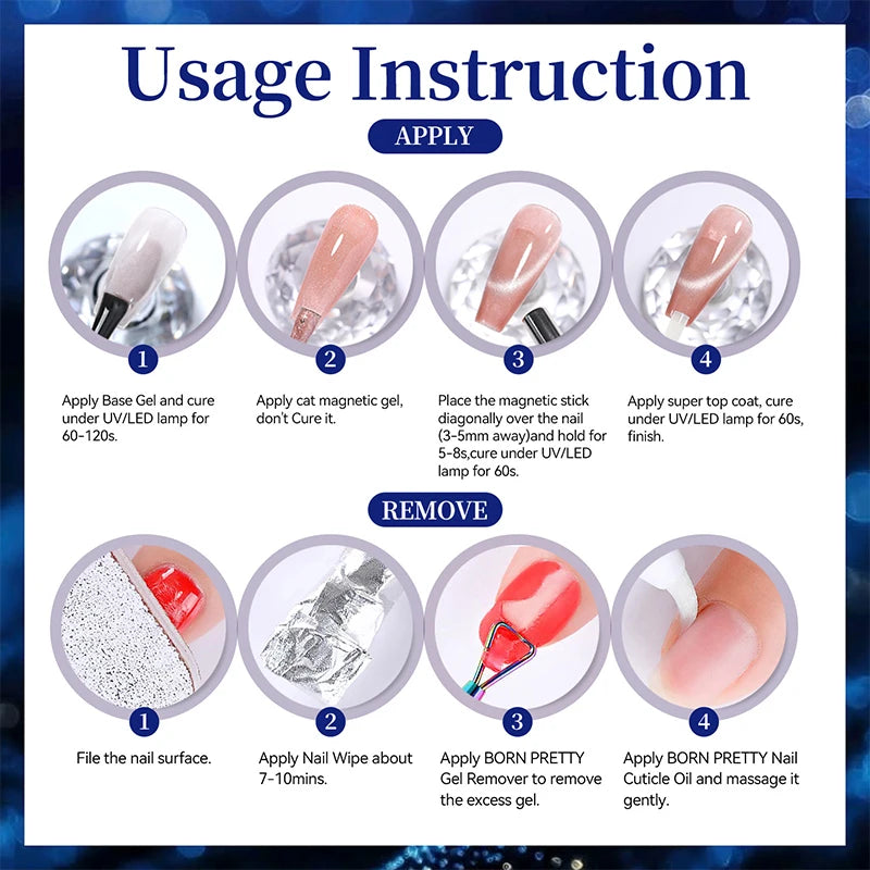 Celestial Blue Glitter Cat Magnetic Gel Polish Ultra-Shine Semi-Permanent Silk Manicure Polish