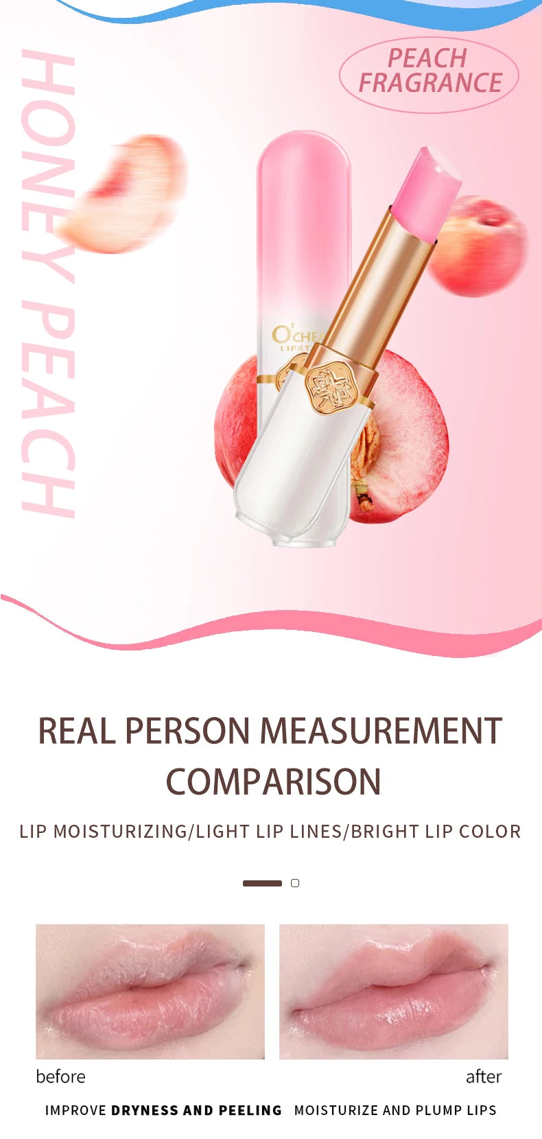 Peach Glow Kisses Temperture-Activated Moisturizing Waterproof Long Lasting  Lip Balm