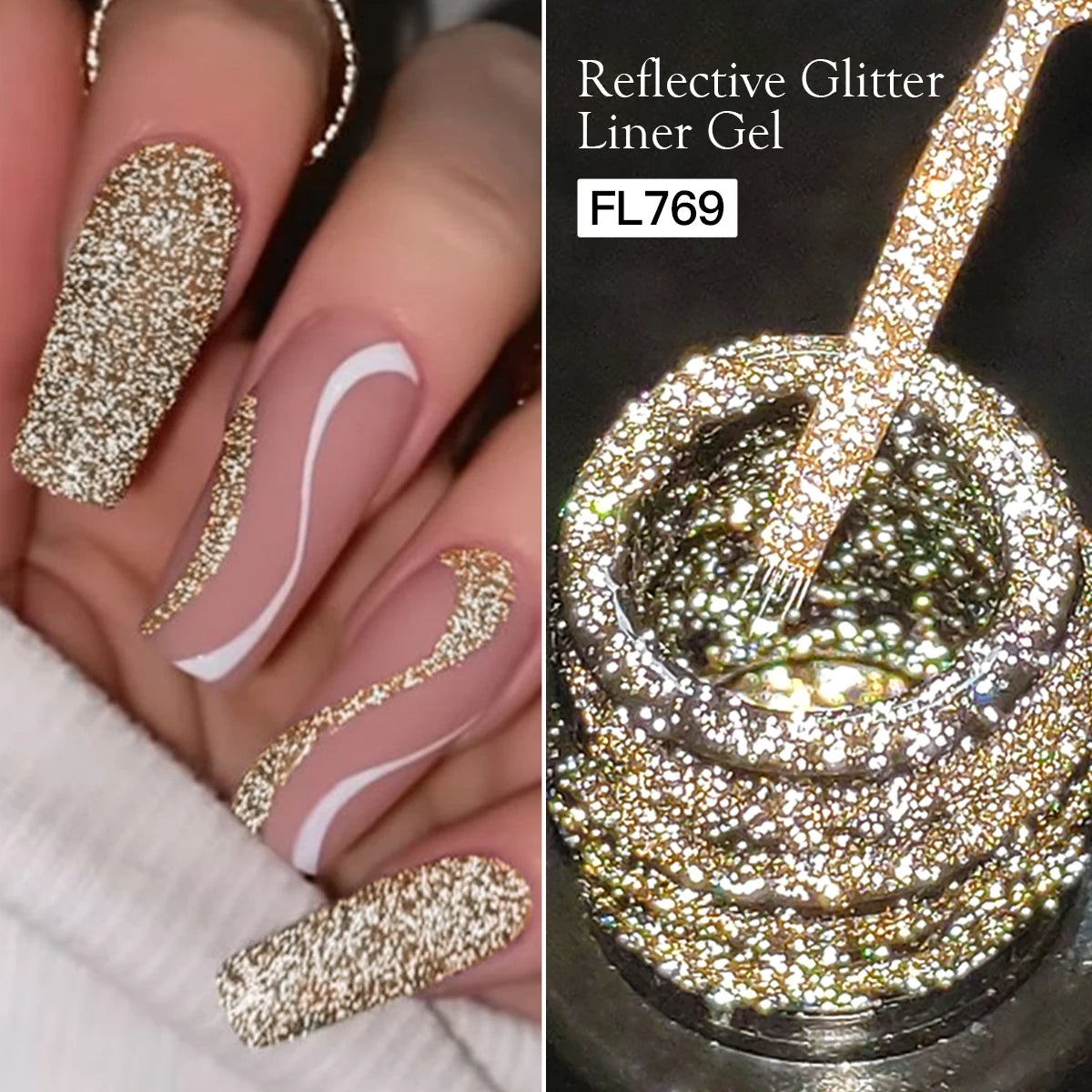 Luminous Reflective Glitter Nail Gel Gold & Silver Sparkle Finish Painting Gel
