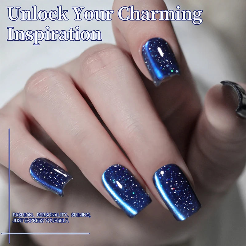 Celestial Blue Glitter Cat Magnetic Gel Polish Ultra-Shine Semi-Permanent Silk Manicure Polish