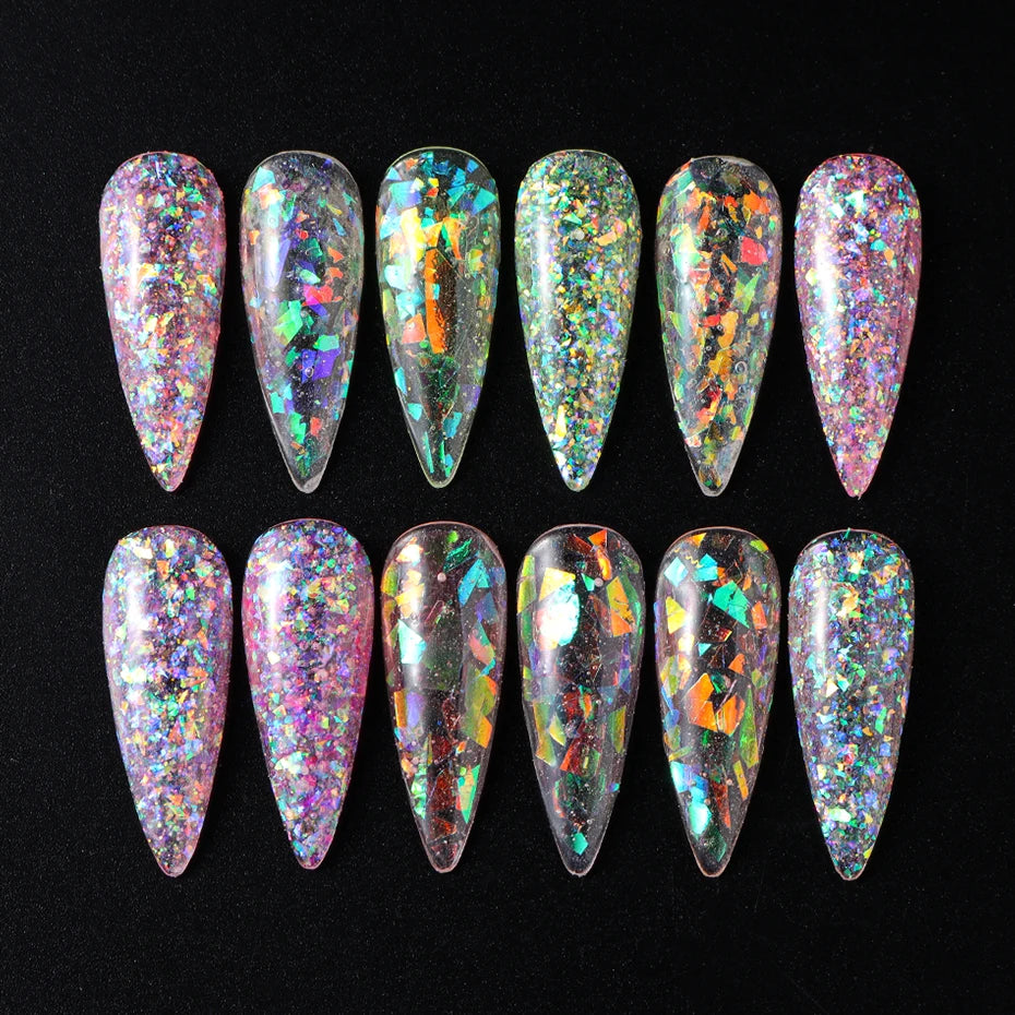 Mermaid Crystal Glitter Nail Art Palette Shimmering Iridescent Magic in Every Stroke 12 Grids Aurora