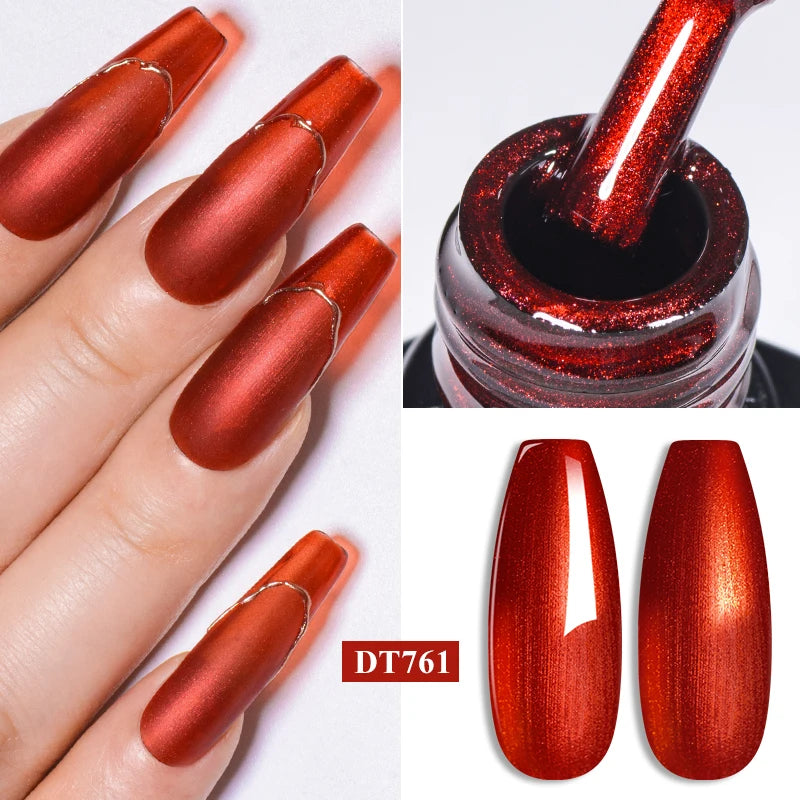 Crimson Mirage Red Nail Accent with Velvet Radiance Sparkle Luminous Effect