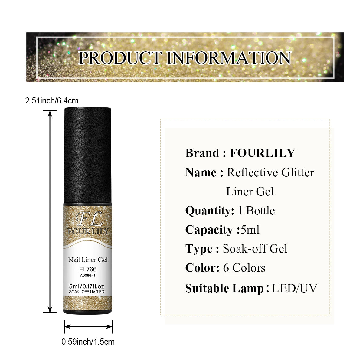 Luminous Reflective Glitter Nail Gel Gold & Silver Sparkle Finish Painting Gel