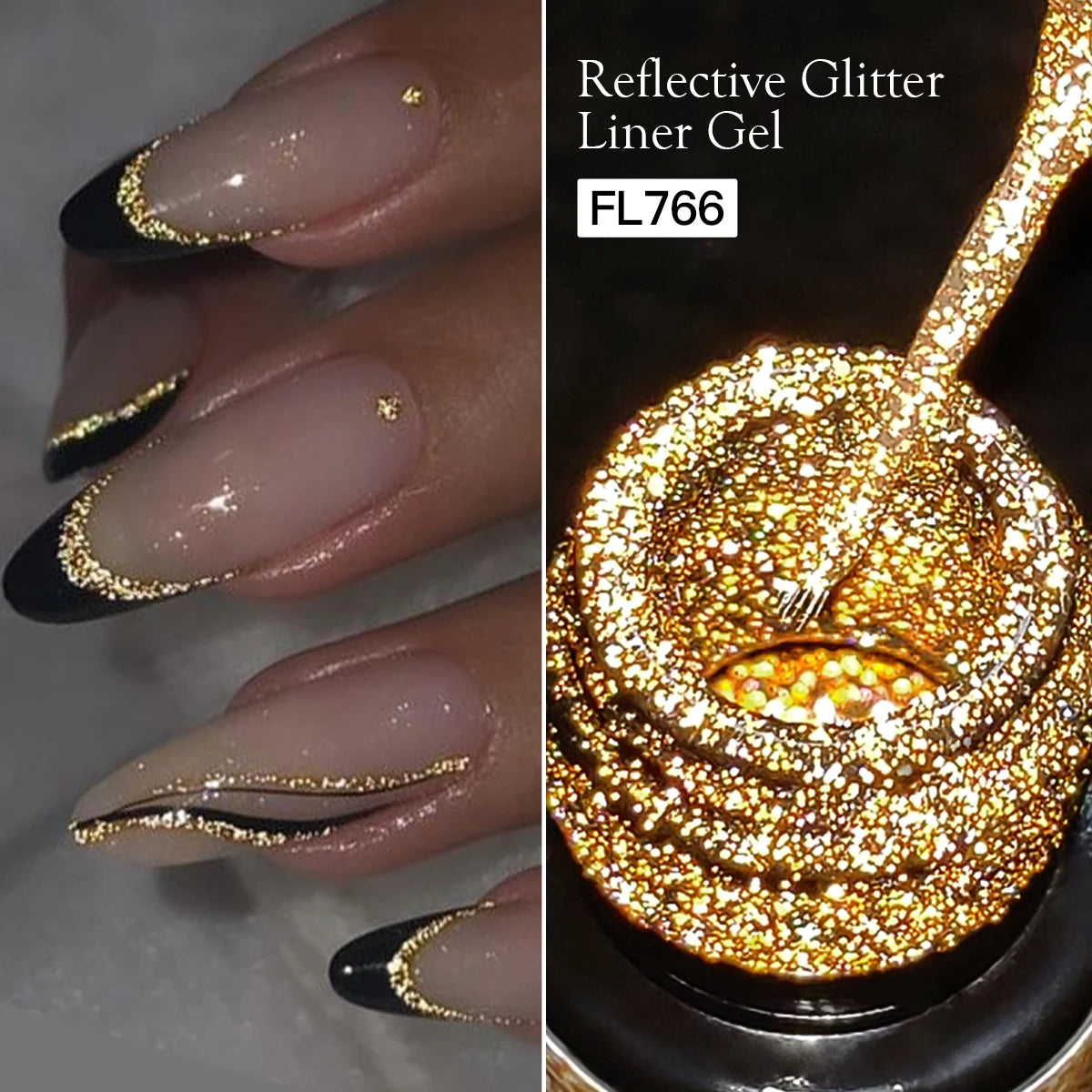 Luminous Reflective Glitter Nail Gel Gold & Silver Sparkle Finish Painting Gel