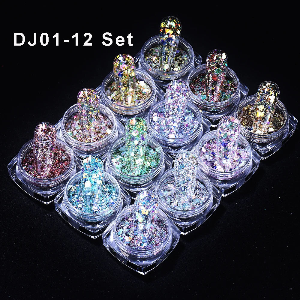 Prismatic Hex Flake Nails Chunky Holographic Glitter for a Dazzling Finish 12 colors