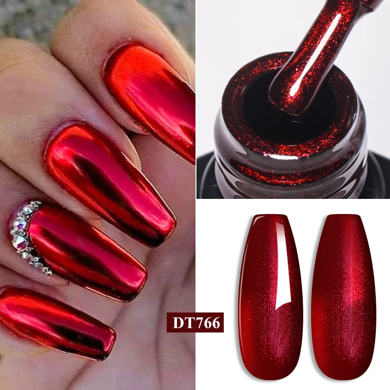 Crimson Mirage Red Nail Accent with Velvet Radiance Sparkle Luminous Effect