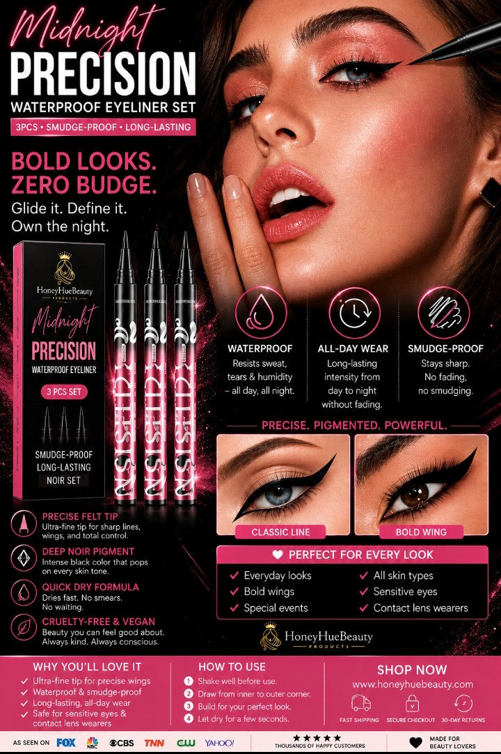 Midnight Precision Waterproof Eyeliner 3pcs/5pcs Smudge-Proof Long Lasting Noir Set
