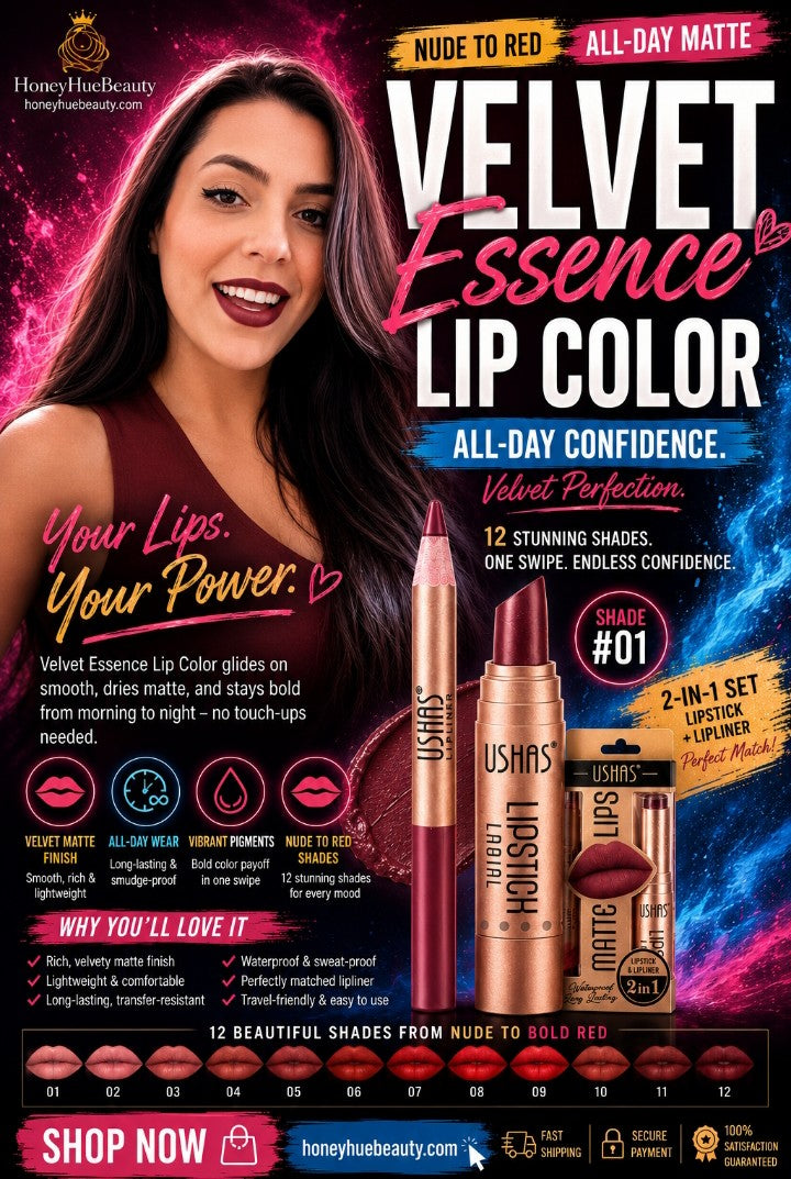 Velvet Essence Lip Color Nude to Red  All-Day Matte 12 Color lipsticks