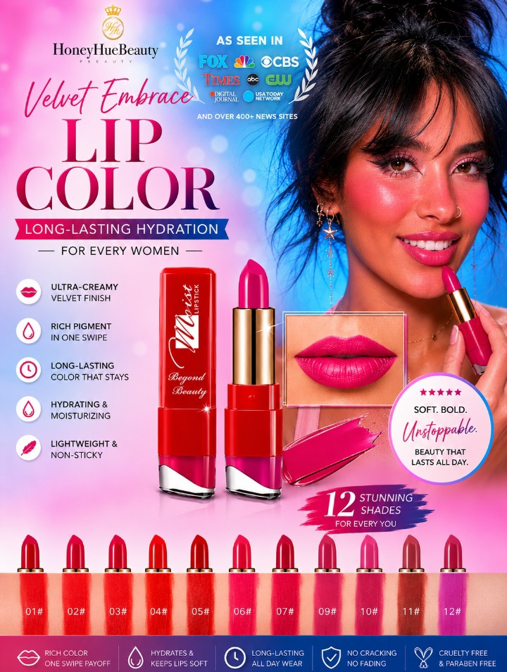Velvet Embrace Lip Color-Long Lasting Hydration for Every Women 12 Colors Creamy Lipsticks