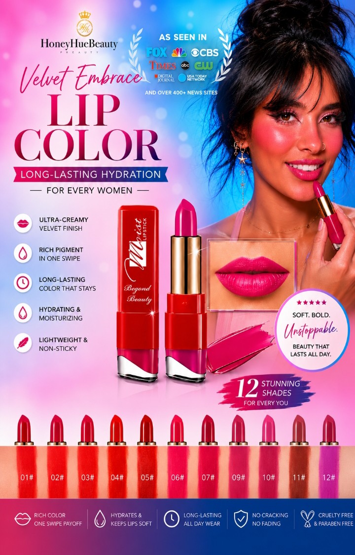 Velvet Embrace Lip Color-Long Lasting Hydration for Every Women 12 Colors Creamy Lipsticks