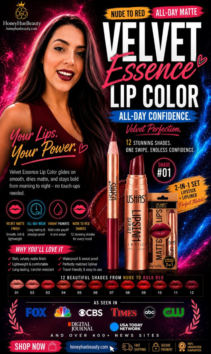 Velvet Essence Lip Color Nude to Red  All-Day Matte 12 Color lipsticks