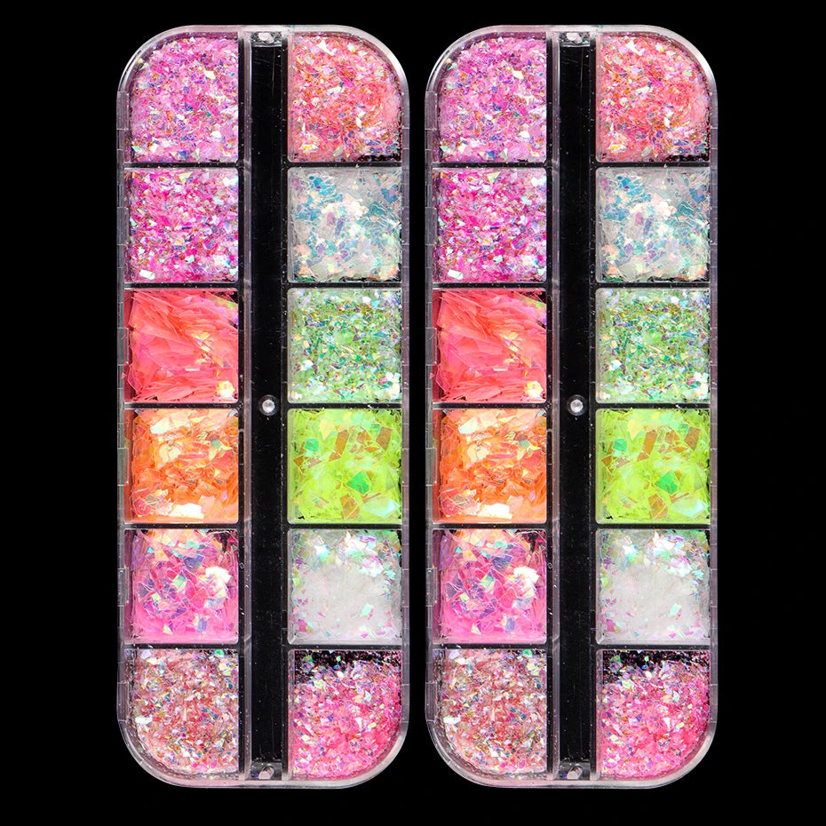 Mermaid Crystal Glitter Nail Art Palette Shimmering Iridescent Magic in Every Stroke 12 Grids Aurora