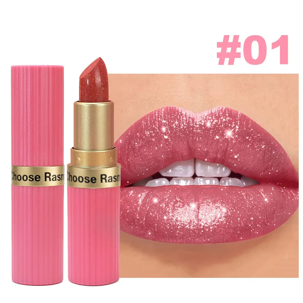 Long Lasting Velvet Shimmer Glitter Metallic Waterproof Finish Diamond Lipstick